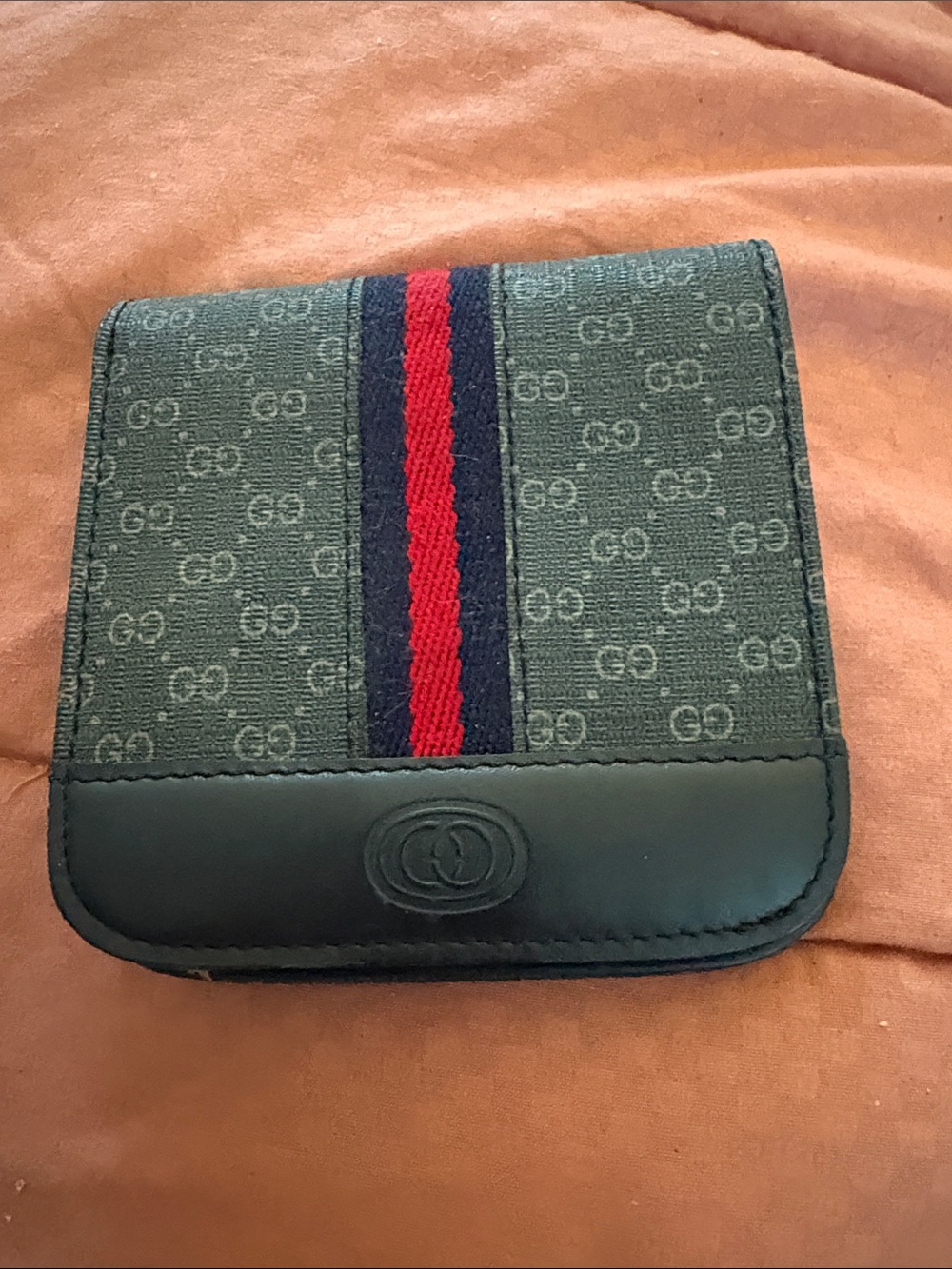 Gucci Green GG Canvas Wallet with Navy and Red Web Stripe
